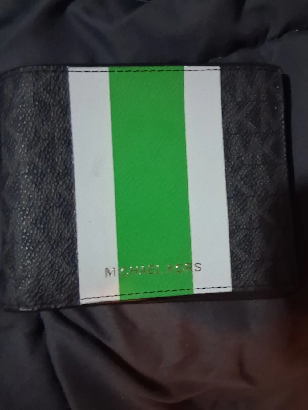 Michael Kors Men’s Black Wallet with White and Green Center Stripe